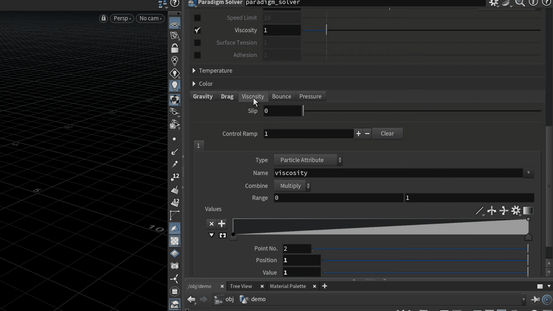 a computer interface displaying various parameters for particle simulation numerical sliders for viscosity and pressure are highlighted the background is a grid pattern emphasizing a 3d workspace side panels show detailed settings and attributes for particle behavior digital production A computer interface displaying various parameters for particle simulation. Numerical sliders for viscosity and pressure are highlighted. The background is a grid pattern, emphasizing a 3D workspace. Side panels show detailed settings and attributes for particle behavior.