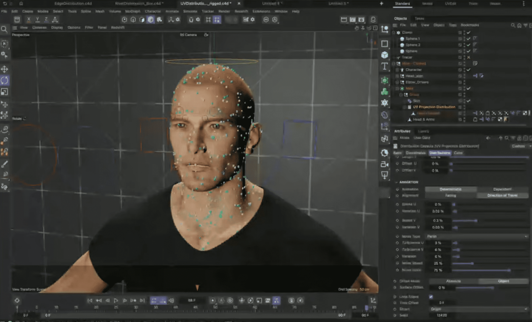 a detailed 3d model of a male figure featuring a smooth bald head and realistic facial features the model is surrounded by a grid overlay for alignment and manipulation various control points highlighted in green blue and red interact with the models geometry hinting at advanced digital animation tools a sleek black interface displays additional settings and parameters suggesting a sophisticated design workspace focused on character modeling digital production A detailed 3D model of a male figure, featuring a smooth, bald head and realistic facial features. The model is surrounded by a grid overlay for alignment and manipulation. Various control points, highlighted in green, blue, and red, interact with the model’s geometry, hinting at advanced digital animation tools. A sleek black interface displays additional settings and parameters, suggesting a sophisticated design workspace focused on character modeling.