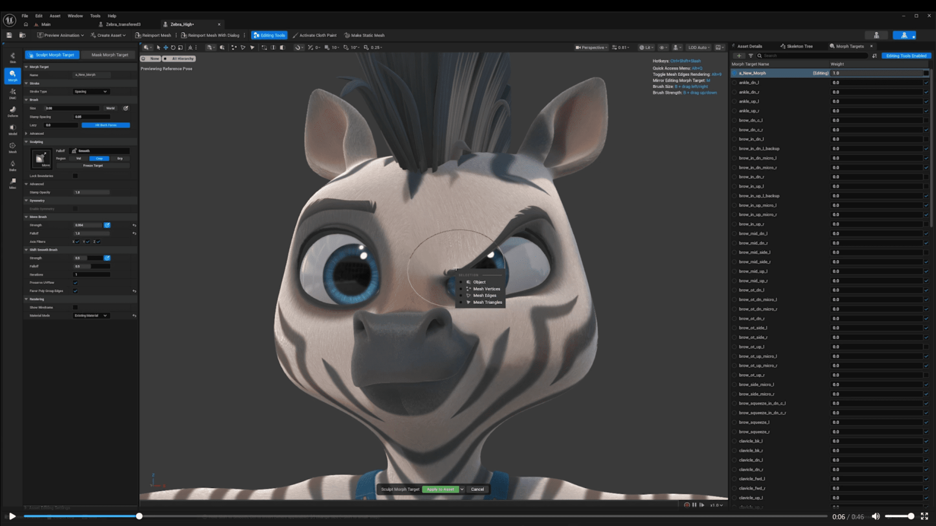 a closeup of a stylized zebra character with large expressive blue eyes and distinct blackandwhite stripes the characters head is oriented slightly forward showcasing its playful features the background consists of a user interface displaying various editing tools in a modern software design enhancing the creative atmosphere digital production A close-up of a stylized zebra character with large, expressive blue eyes and distinct black-and-white stripes. The character's head is oriented slightly forward, showcasing its playful features. The background consists of a user interface displaying various editing tools in a modern software design, enhancing the creative atmosphere.