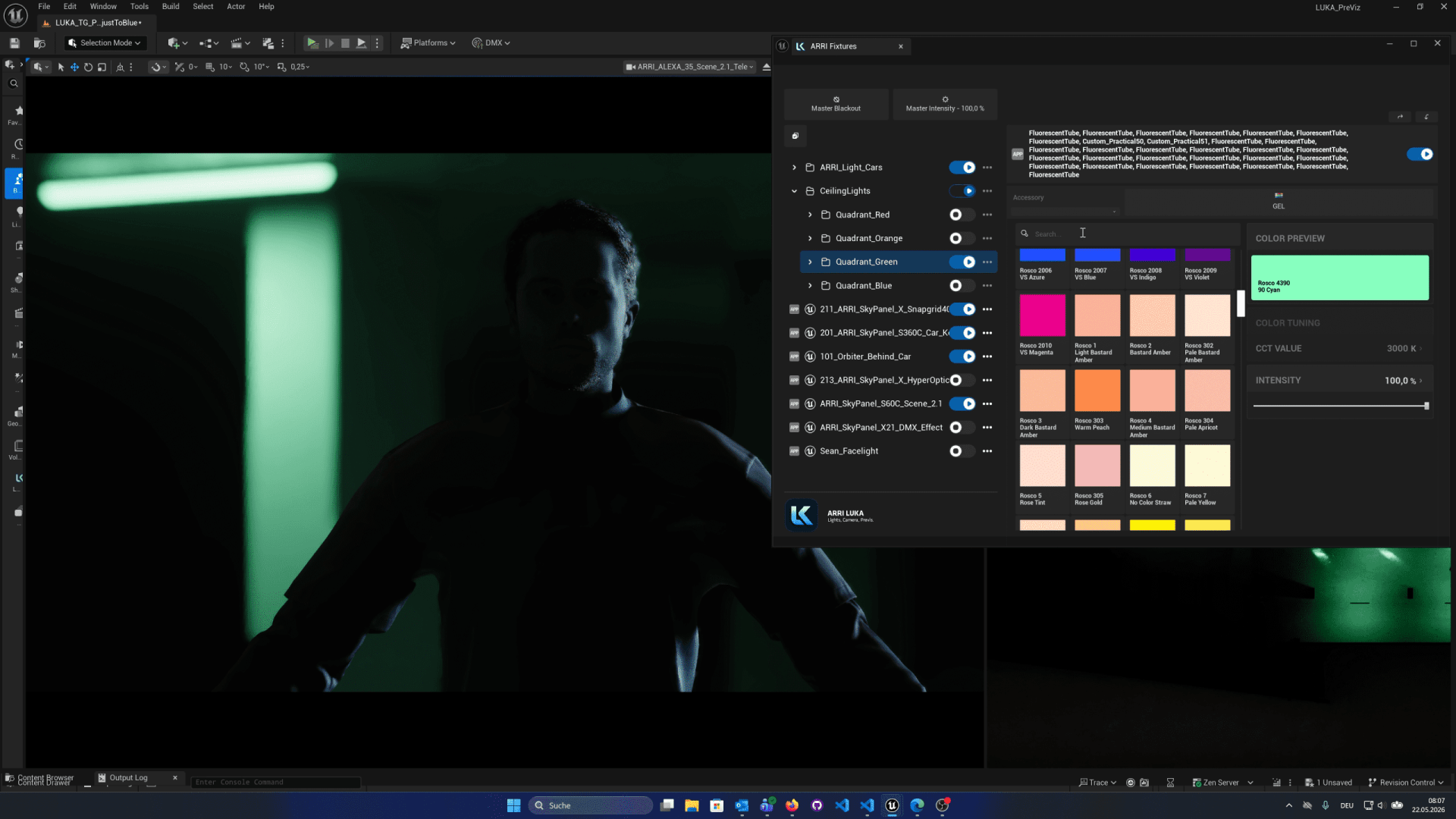 a dimly lit space features a person with a shadowy silhouette standing against a backdrop of deep green hues the lighting casts dramatic shadows enhancing the contours of their figure to the right a digital interface shows vibrant color palettes and adjustments contrasting the dark ambiance digital production A dimly lit space features a person with a shadowy silhouette, standing against a backdrop of deep green hues. The lighting casts dramatic shadows, enhancing the contours of their figure. To the right, a digital interface shows vibrant color palettes and adjustments, contrasting the dark ambiance.