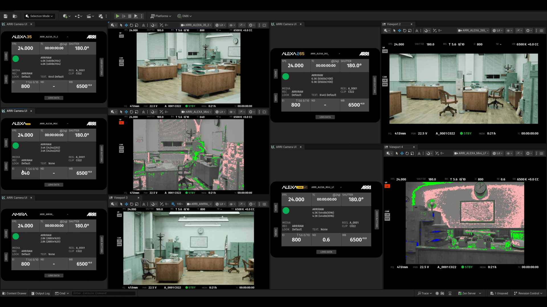 a sleek digital workspace with multiple screens displaying various interface designs and data the main screen highlights a spacious office with wooden furniture and modern decor measurements settings and visual overlays are arranged in a grid format showcasing a hightech ambiance digital production A sleek digital workspace with multiple screens displaying various interface designs and data. The main screen highlights a spacious office with wooden furniture and modern decor. Measurements, settings, and visual overlays are arranged in a grid format, showcasing a high-tech ambiance.